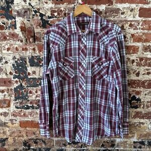 Roper Pearl Snap Shirt Men's Large Red Plaid Western Long Sleeve Pocket